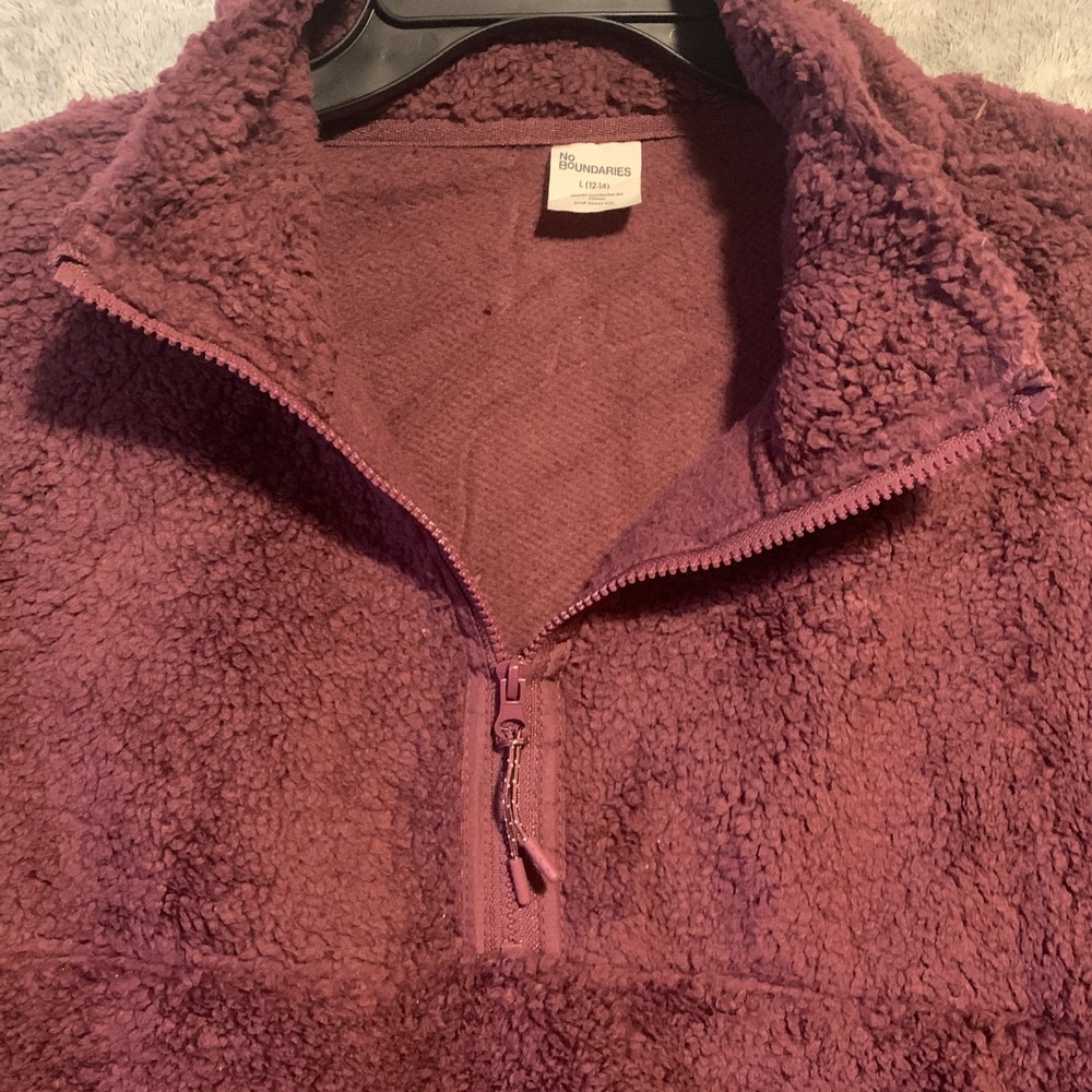 No Boundaries Womens L 12-14 Burgundy Sherpa Half Zip Pullover Cinch Hem NWT - Picture 4 of 8